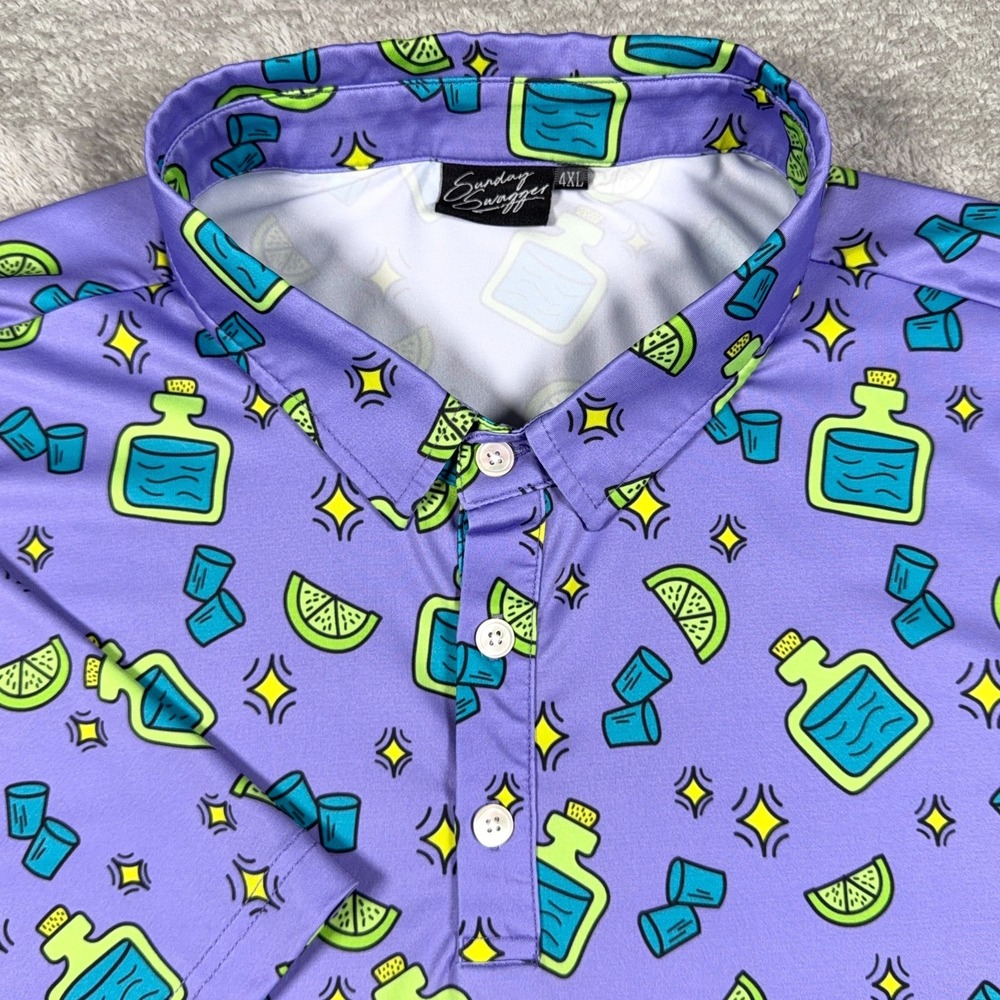 Sunday Swagger Shirt Mens 4XL Purple Green Tequila Time Performance Golf Polo